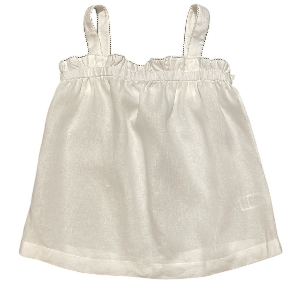 Boden White Ruffled & Crocheted Details Linen Tank Top Size 8 EUC